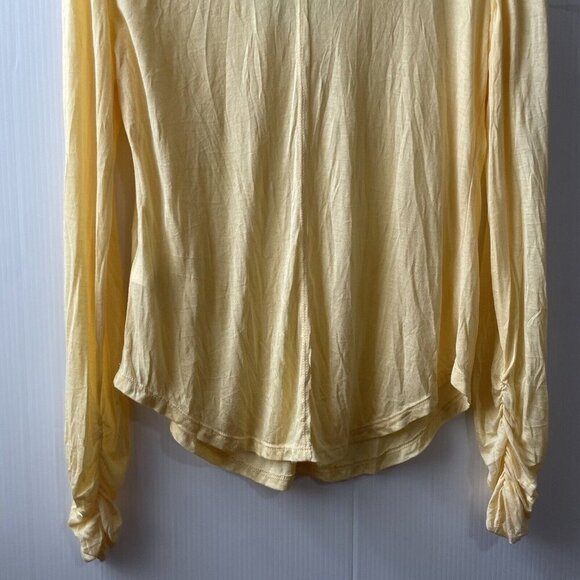 Anthropologie Pilcro Modal Yellow Ruched Sleeves Boho Semi Sheer Top Sz L - Picture 12 of 15